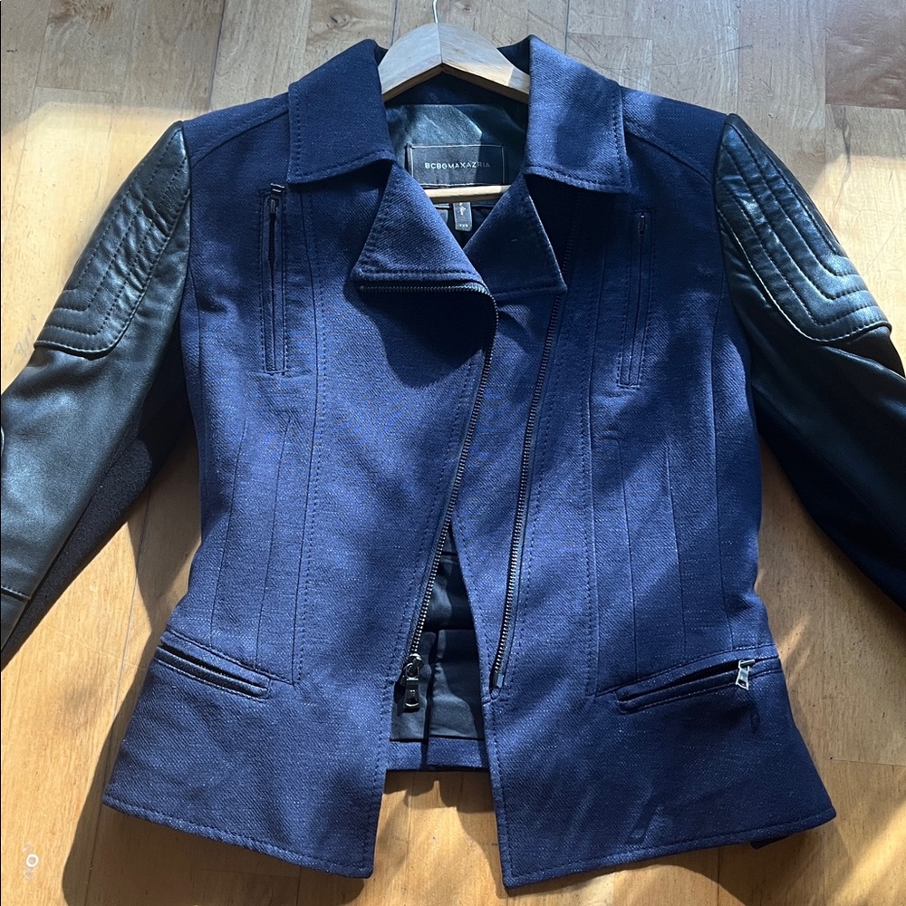 BCBGMaxAzria mixed fabric moto jacket XXS